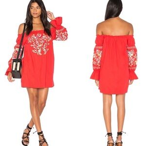 Free People Red Floral Embroidered Peasant Tunic w/ Pockets Size Small
